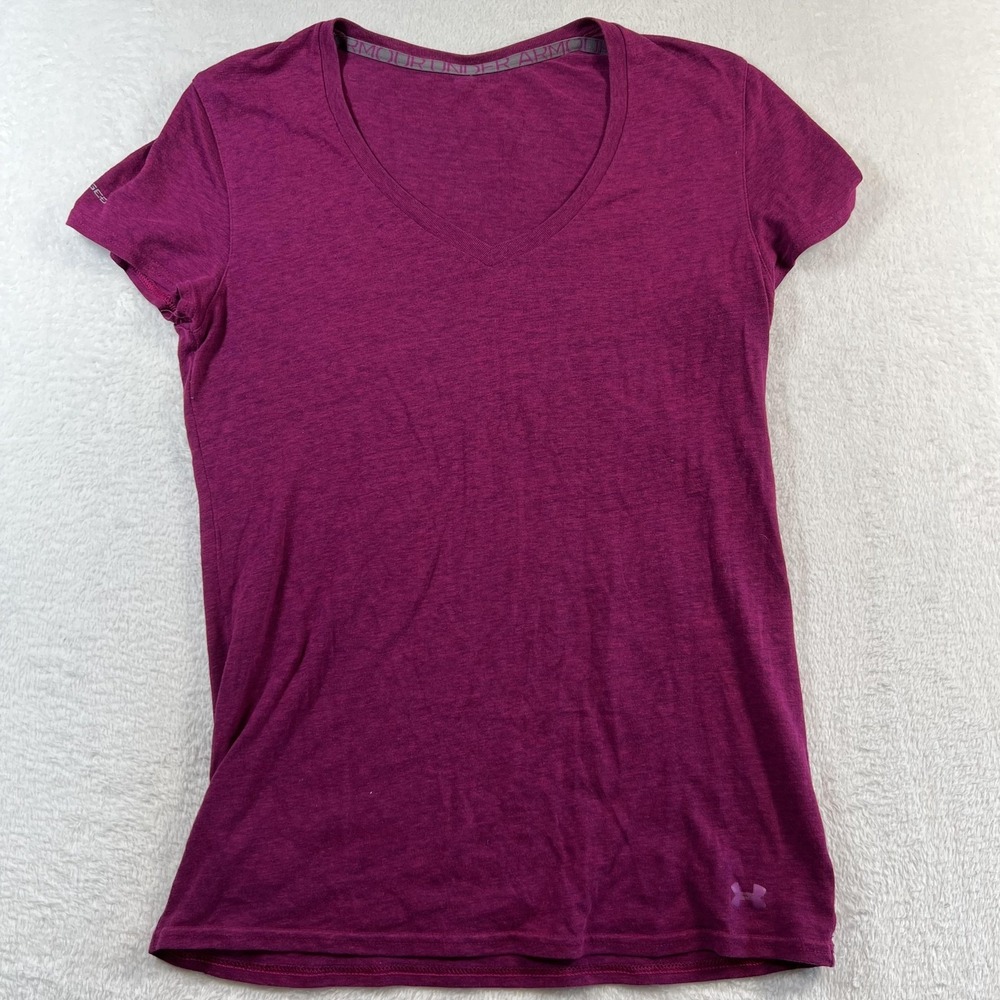 Under Armour Charged HeatGear Shirt Womens M Pink V Neck Short Sleeve